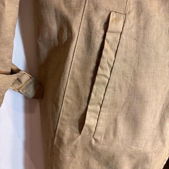 THEORY Sz M Nania Hummingbird 100% Linen Trench Coat Pockets Buttons - Picture 3 of 11